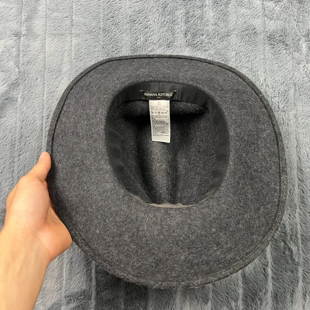 Banana Republic Mens Gray Wool Fedora Wide Brim Hat M/L RN 54023
